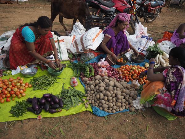 Одиша, Корапут, женщины продают фрукты в Онукуделли. Индия, Одиша, округ Корапут	2018 год